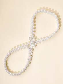 人造珍珠裝飾皮帶 - 米色 - 查看 1