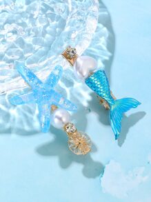 2 chiếc Kẹp tóc cá sấu giả trang trí ngọc trai & sao biển - Nhiều màu - Xem 2