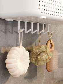 1pc Plastic Storage Basket, Punch-free Wall Mounted Storage Rack For Bathroom - White - View 3