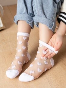 5雙小女童愛心圖案中筒襪 - 白色 - 查看 2