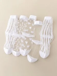 5雙小女童愛心圖案中筒襪 - 白色 - 查看 5