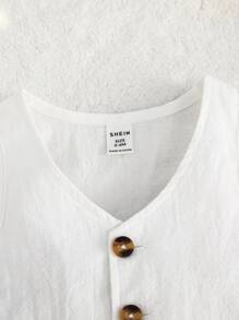 Baby Boy Solid Button Up Shirt & Vest Jacket & Pinafore Shorts - White - View 5