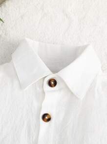 Baby Boy Solid Button Up Shirt & Vest Jacket & Pinafore Shorts - White - View 3