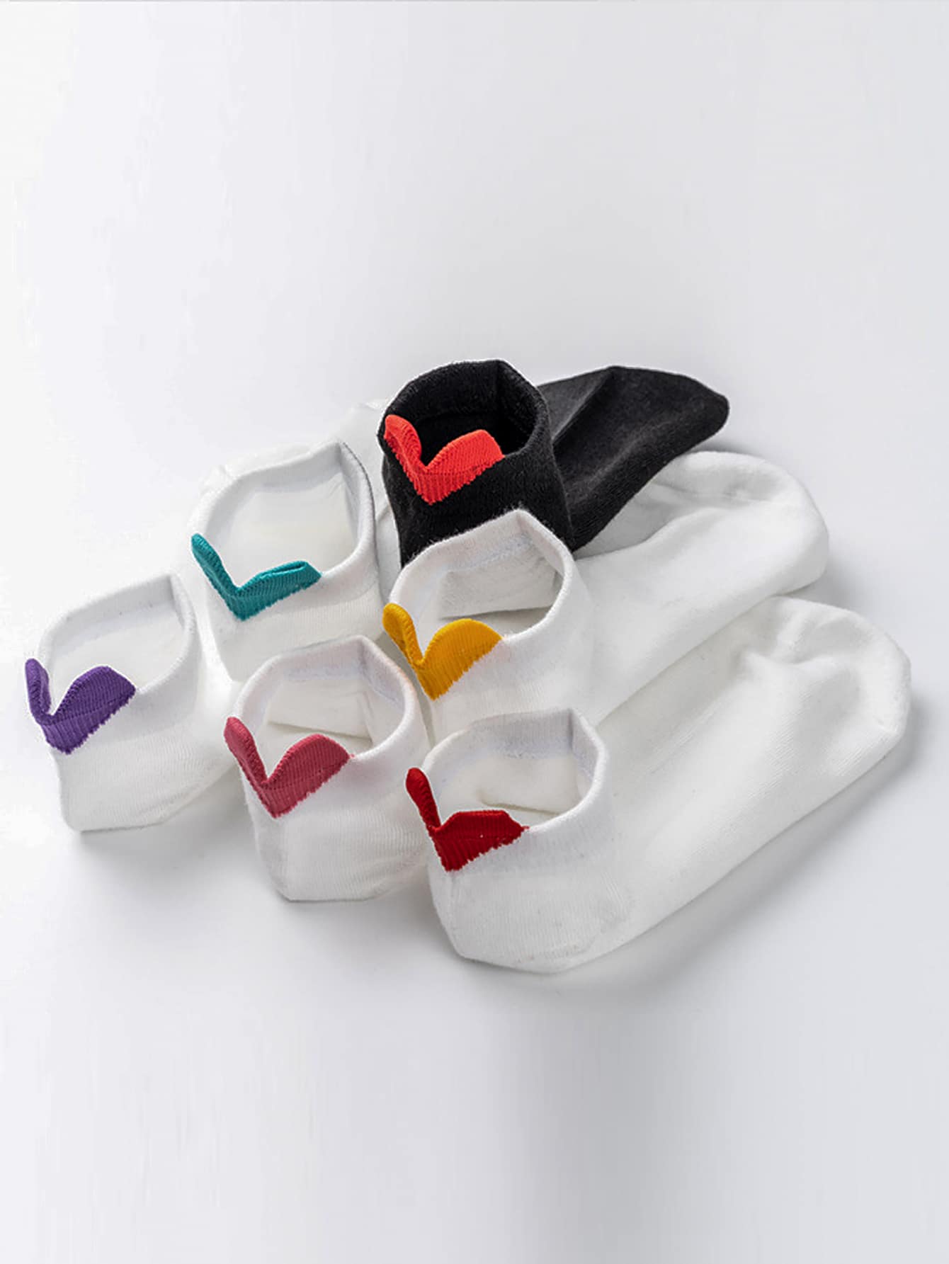 6 đôi vớ mắt cá chân họa tiết trái tim - Nhiều màu - Xem 1