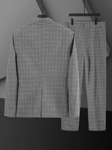 Manfinity Men Plaid Single Button Blazer & Suit Trousers - Grey - View 2