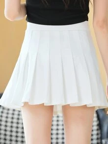 SHEIN 青少年女孩素色百褶半身裙