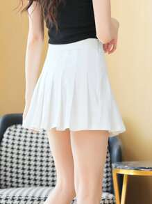 SHEIN 青少年女孩素色百褶半身裙