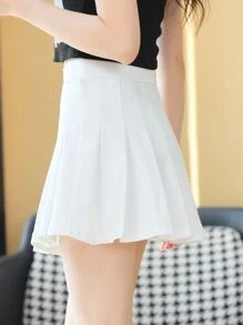 SHEIN 青少年女孩素色百褶半身裙