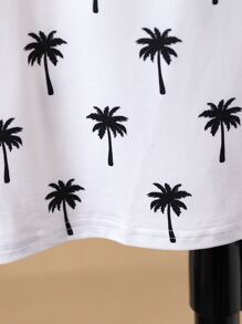 Boys Coconut Tree Print Contrast Collar Polo Shirt - White - View 4