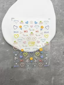 1張卡通熊心花美甲貼紙可愛元素美甲裝飾包裹美甲鋁箔美甲貼花