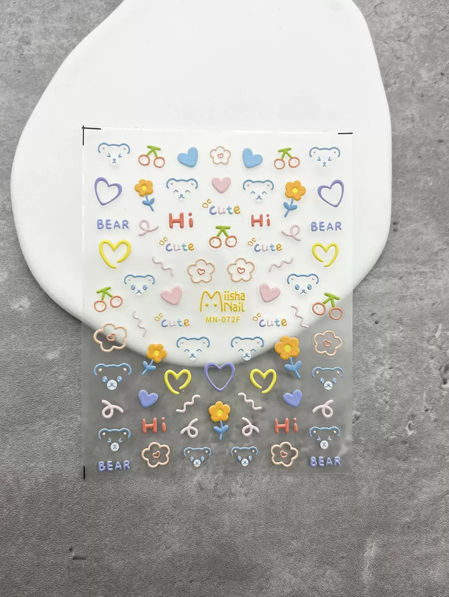 1張卡通熊心花美甲貼紙可愛元素美甲裝飾包裹美甲鋁箔美甲貼花