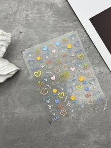 1張卡通熊心花美甲貼紙可愛元素美甲裝飾包裹美甲鋁箔美甲貼花