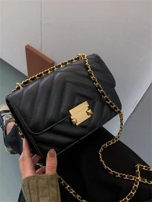 Túi xách đeo chéo mini thời trang giản dị màu trơn kim loại mới dành cho nữ, hoàn hảo cho việc mua sắm và việc vặt hàng ngày - màu đen - Xem 3