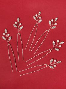 6入組水鑽裝飾婚禮髮夾 - 銀色 - 查看 1