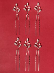 6入組水鑽裝飾婚禮髮夾 - 銀色 - 查看 2