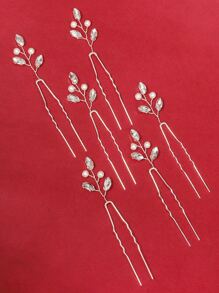 6入組水鑽裝飾婚禮髮夾 - 銀色 - 查看 3