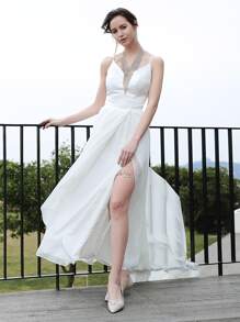 Rhinestone & Leaf Decor Thắt lưng cô dâu - Vàng - Xem 2