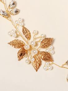 Rhinestone & Leaf Decor Thắt lưng cô dâu - Vàng - Xem 3