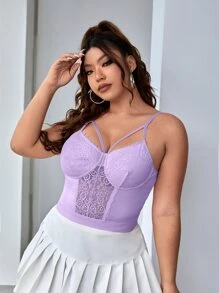 SHEIN SXY Plus Contrast Lace Bustier Cami Top - Lilac Purple - View 4