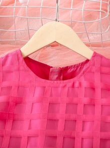 SHEIN Toddler Girls Puff Sleeve Mesh Overlay Dress - Hot Pink - View 3