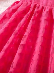 SHEIN Toddler Girls Puff Sleeve Mesh Overlay Dress - Hot Pink - View 5