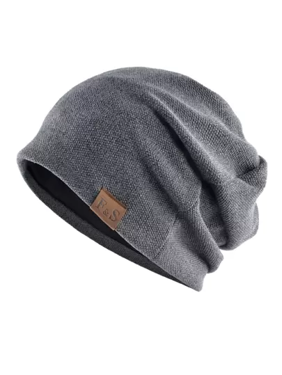 男士字母貼飾隨性豆豆帽