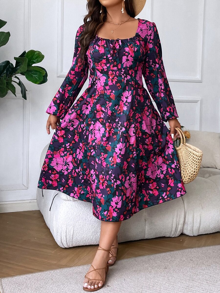 Breezaya 大碼印花燈籠袖洋裝 - 彩色 - 查看 1