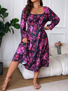 Breezaya 大碼印花燈籠袖洋裝 - 彩色 - 查看 4