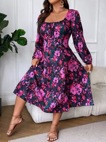 Breezaya 大碼印花燈籠袖洋裝 - 彩色 - 查看 5