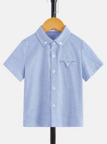 SHEIN Toddler Boys Solid Button Front Shirt - Blue - View 1