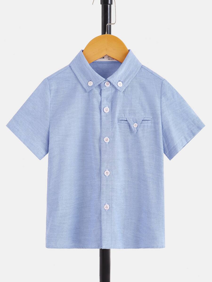 SHEIN Toddler Boys Solid Button Front Shirt - Blue - View 1