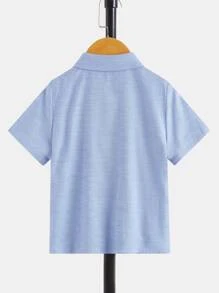 SHEIN Toddler Boys Solid Button Front Shirt - Blue - View 2