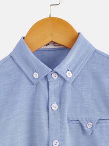 SHEIN Toddler Boys Solid Button Front Shirt - Blue - View 3