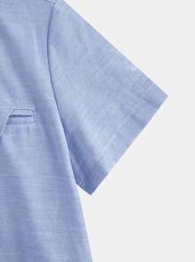 SHEIN Toddler Boys Solid Button Front Shirt - Blue - View 4