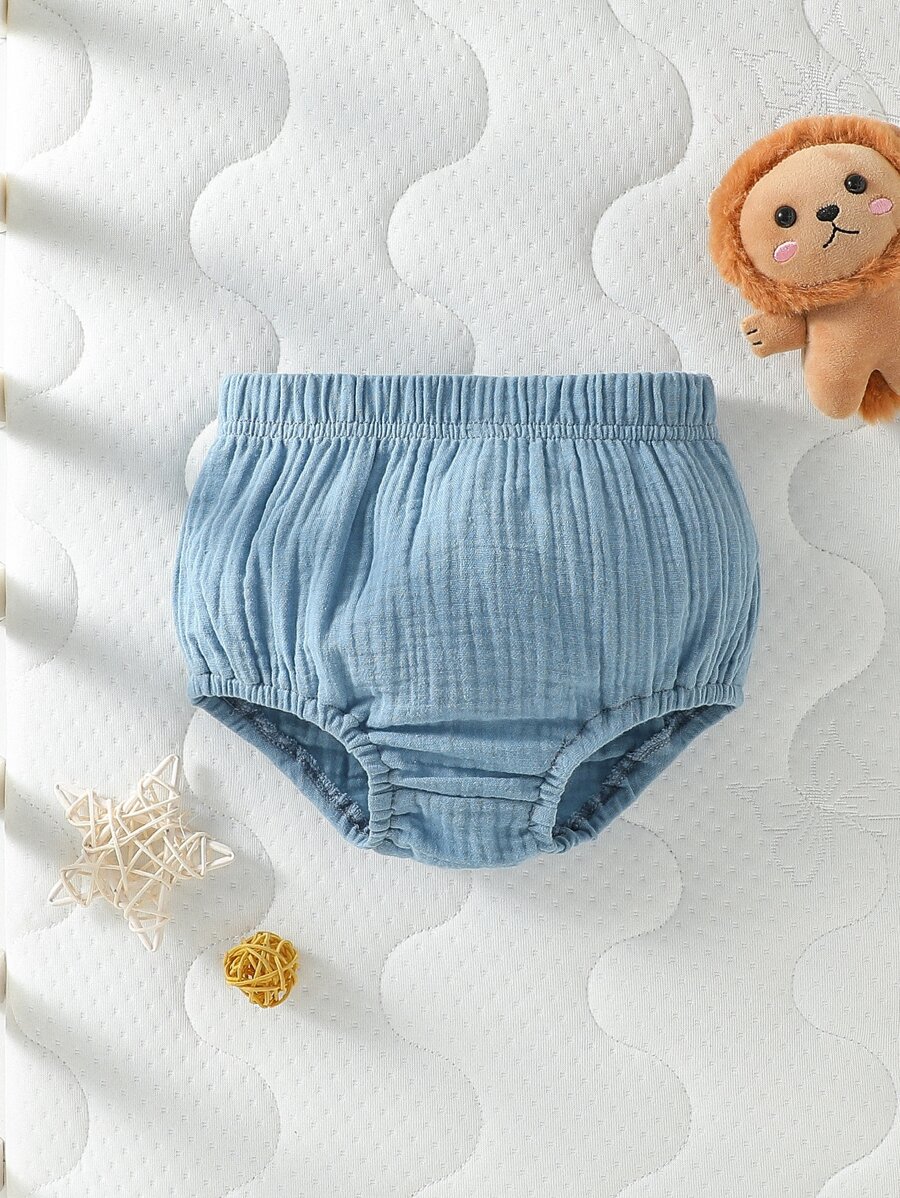 SHEIN Baby Boy Solid Elastic Waist Shorts - Dusty Blue - View 1