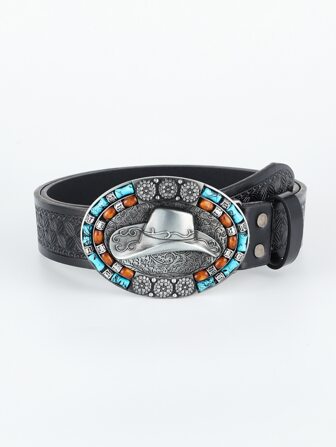 男士綠松石裝飾橢圓形搭扣腰帶