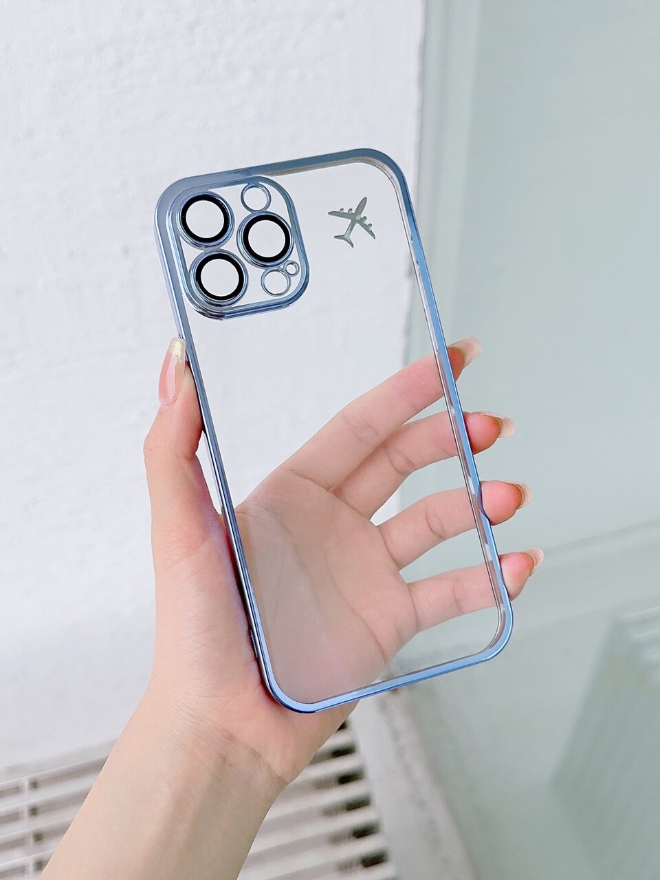 Airplane Pattern Contrast Frame Clear Phone Case