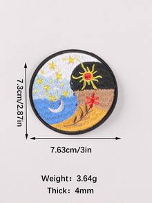 3入組/套月亮和太陽刺繡熨燙貼片有趣滌綸圓形DIYDIY服裝配飾 - 彩色 - 查看 3