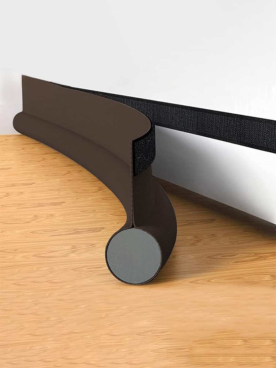 1pc Coffee-Colored Single-Sided Hook-And-Loop Door Crack Doorway Bottom Seal Strip (PU Leather + Foam Tube), The Product Itself Has Textures, The Main Image Is Only For Demonstration Effect