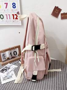 Large Capacity Canvas Black Backpack Light Simple Travel Bag Canvas Backpack Student School Bag Canvas Student Zipper Backpack School Bag For Graduate, Teen Girls, Freshman, Sophomore, Junior & Senior In College, University & High School, Perfect For Outdoors ,Travel & Back To School - Pink - View 4