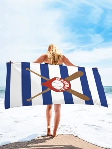 1入組棒球圖案沙灘巾超細纖維矩形旅行沙灘巾適合游泳潛水夏季 - 彩色 - 查看 4