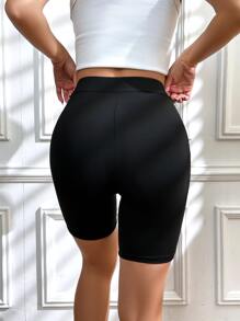 SHEIN EZwear Balletcore Overlap Waist Biker Shorts - Black - View 2