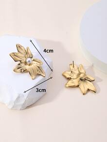 Faux Pearl Decor Flower Design Stud Earrings - Yellow Gold - View 3