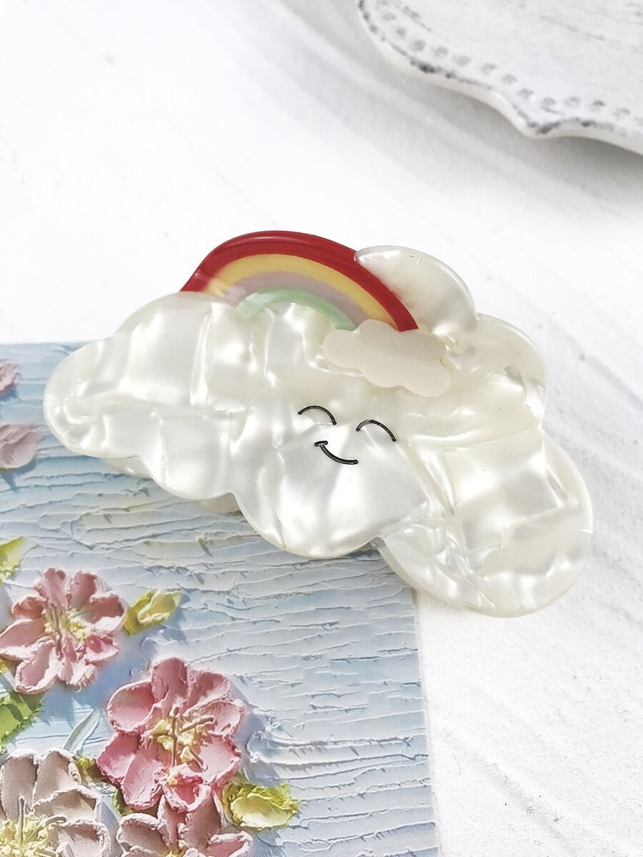 雲朵和彩虹設計髮爪 - 白色 - 查看 1