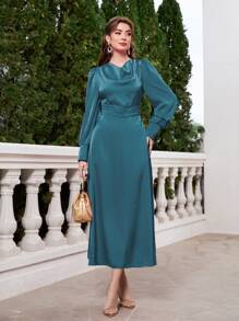 Modelyn Đầm Xù Dây kéo màu trơn Thanh lịch - Màu xanh ngọc - Xem 4