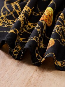 Baby Chain Print Asymmetrical Neck Ruffle Trim Dress