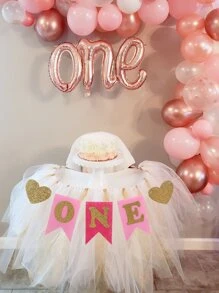 1 Set Pink 1st Birthday Flag, 1st Birthday Party Wall Backdrop Decorations, Pink Theme Birthday Party Room Decor Pennant, Christmas - Pink - View 2