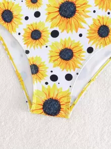 Tween Girl Floral Print Frill Trim One Piece Swimsuit - Multicolor - View 4