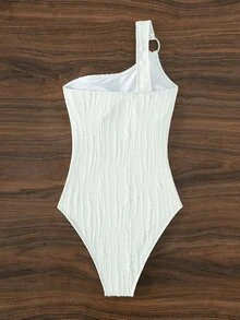 環鏈單肩連體泳衣 - 白色 - 查看 6