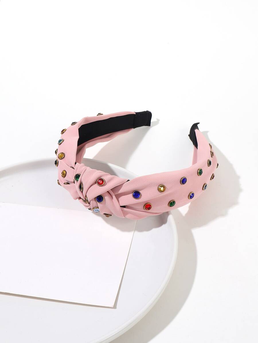 Rhinestone & Knot Decor Headband - Coral Pink - View 1